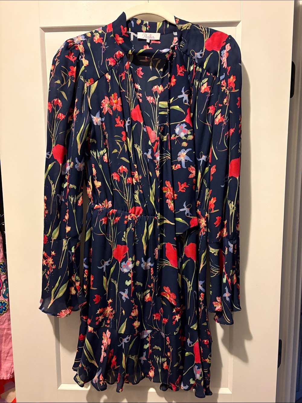 Parker Navy Floral Long Sleeve Tiered Mini Dress